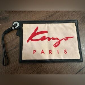 Kenzo Black and Light Pink/Cream Clutch with Red Logo